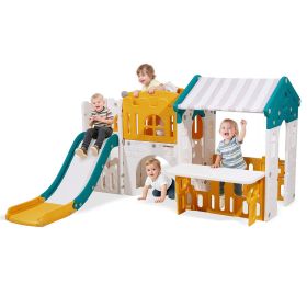 VEVOR Outdoor Playhouse, Versatile Toddler Playground with Slide, Basketball, Telescope, Steering Wheel, Crawling Tunnel, Sales Window