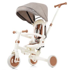 7 in 1 Baby Tricycle, Foldable Toddler Tricycle with Removable and Adjustable Parent Handle, Toddler Push Bike with Removable Pedal, Canopy