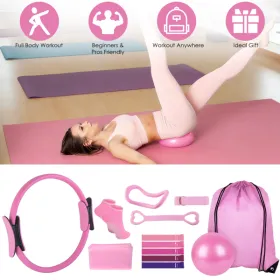 14Pcs All-in-One Pilates Kit, Pilates Ring Yoga Ball Resistance Bands Set With Carry Bag, Full Body Workout Equipment For Home Gym Travel (Option: defaulttitle)