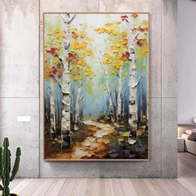 palette knife Forrest painting Large abstract birch trees painting oversized landscape wall art forrest trees painting modern canvas art (Style: 01, size: 70x100cm)