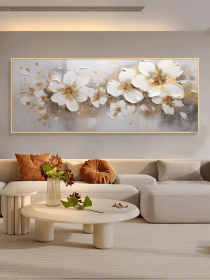 Large White Flowers on Branch Large Wabi-Sabi Japandi Style 3D Thick Texture Wall Art Contemporary Landscape Palette Knife Canvas Painting (Style: 01, size: 100x200cm)